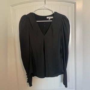 Frame black 100 % Silk Puff Sleeve Grunge Whimsigoth Button Blouse size XS
